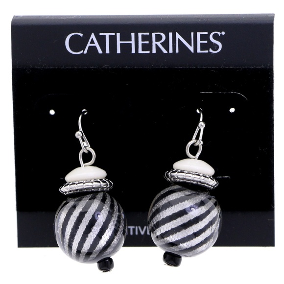 Catherines Jewelry - Striped Dangle Earrings White & Black NWT